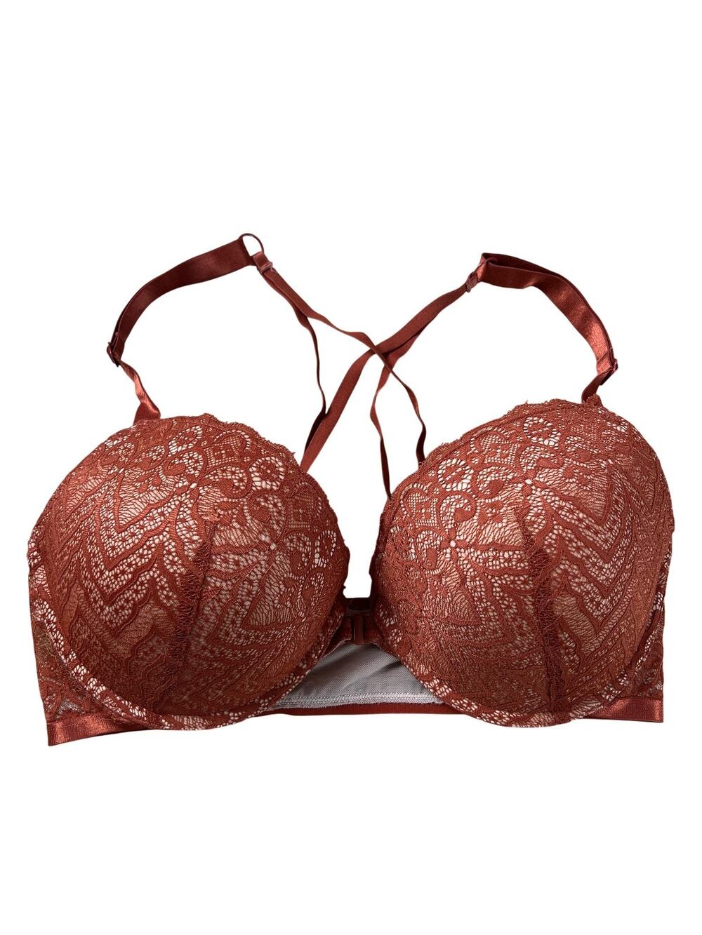 Curve Muse Bra Womens 34DDD Orange Push Up Padded Molded Lace Front Closure